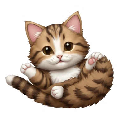 dark brown tabby and white kitten in funny positions stretched our upside down with eyes closed sticker