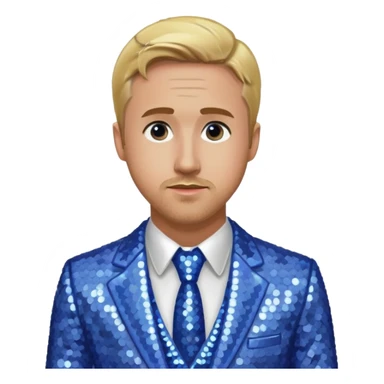 Ryan Gosling with blonde hair, periwinkle sequin suit sticker