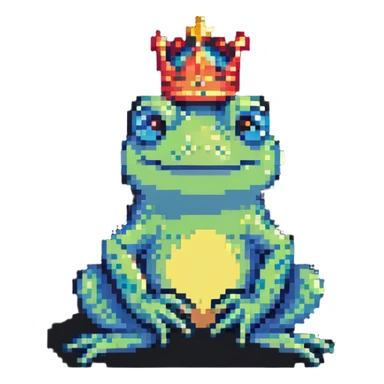 pixel art crowned frog sitting and smiling sticker