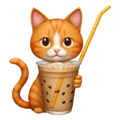 Gato naranja tomando café frio con un popote sticker