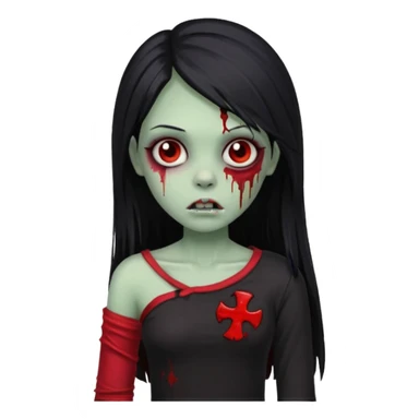 Garota zumbi com cabelo todo preto liso longo e mechas vermelhas na lateral da cabeça dos dois lados, usando uma blusa com um lado da manga caida preta  sticker