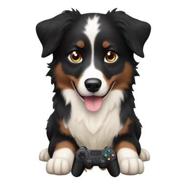Small black australian shepherd dog with beige video game controller  sticker