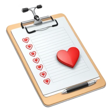 Medical clipboard with heart symbol and check mark, representing sexual health checkup sticker