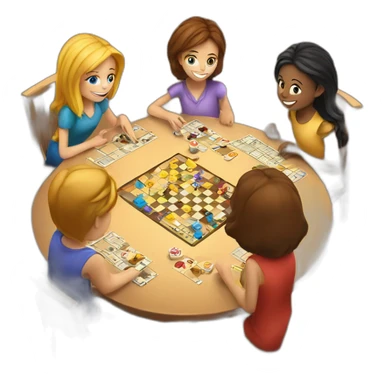 White 2 girls and 2 boys are playing board game at the round table sticker