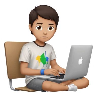 boy working in Macbook, he is graphic designer and paint artist, he seats facing me, and hair dark brown color sticker