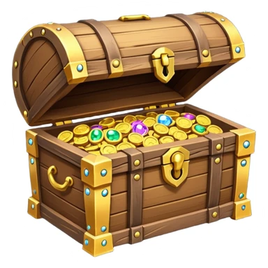 unlocked treasure chest glowing from the inside coins ,gems, RPG game style sticker