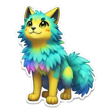 Anthro Fluffy Cool Cute Magical Elemental Shiny Colorful Neon Vibrant Colors Sparkle Kemono-style Chibi Fantasy-Animal-Fakémon-Pokémon-Hybrid Fur Sona Aesthetic Full Body Sticker sticker