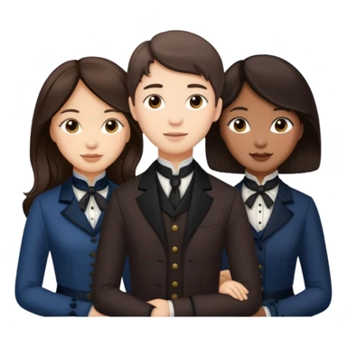 Three Victorian ghost best friends with dark brown hair  one Asian one Caucasian  one African American all beautiful  sticker