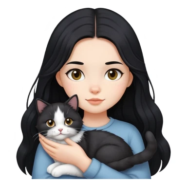 A girl with long black hair holding a Devon cat sticker