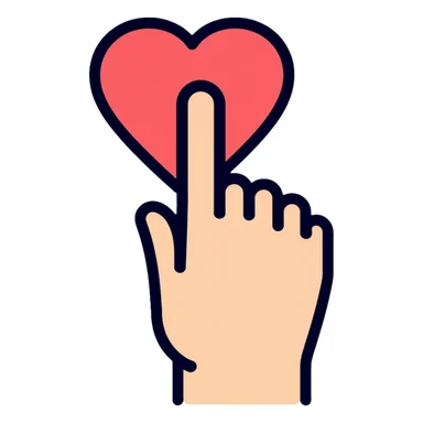 hand with index finger touching or clicking on a heart sticker