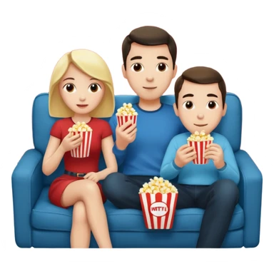 Crea un emoji dove un uomo e una donna mangiano i pop corn su un divano e guardano la tv, nella tv ci deve essere scritto netflix sticker