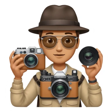 man hold  large film Camera ,on his shoulder sticker