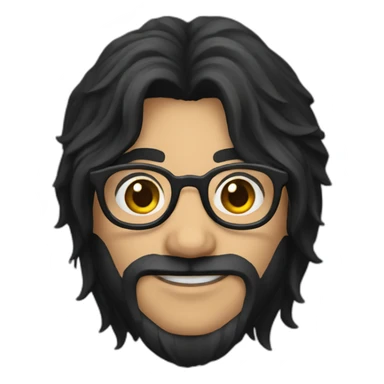 developer with long black hair and Harry Potter glasses sticker