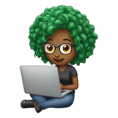 Female Graphic designer working in laptop having her hair in a pun sticker