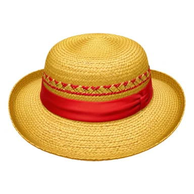 Luffy's iconic straw hat from One Piece, simple and recognizable, with a red band sticker