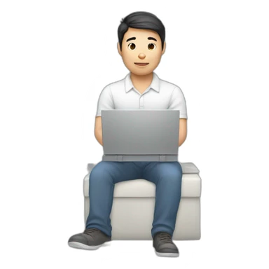 Asian white man with computer with taking lot of responsibility of work and family sticker