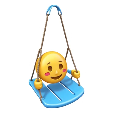 iOS-style 3D emoji: a colorful plastic swing with a safety bar in front, hanging from two ropes, glossy surface and soft shadows sticker