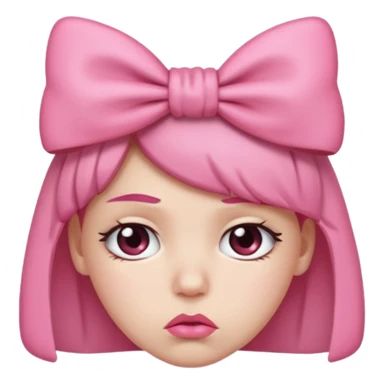 Pouting face emoji with pink bow on head sticker