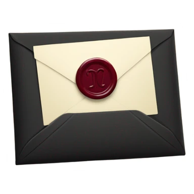 black envelope with burgundy wax seal sticker
