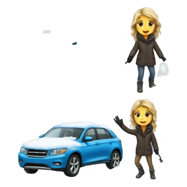 Girl remove snow on the car sticker