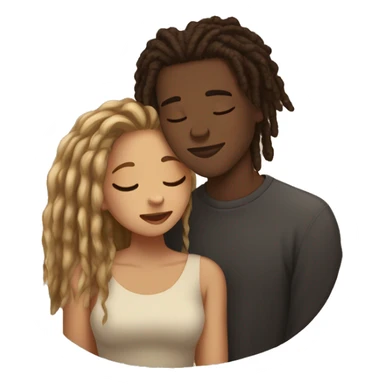 Brown skinned young man with dreadlocks and young woman with beige skin and straight dark blonde hair kissing. Closed eyes sticker