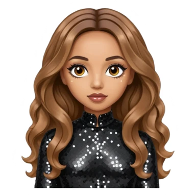 Jade Thirlwall from Little Mix with long brown hair, black sequin outfit sticker