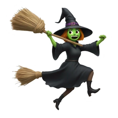 Scarry witch, flying to the left on a broom sticker