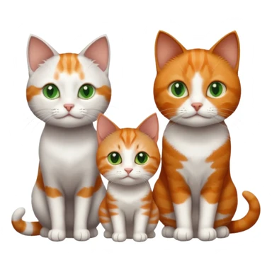 3 tiny different coloured short haired cats including a dark grey and white cat with green eyes, a ginger and white with orange eyes and a brown tabby and white with hazel eyes sticker