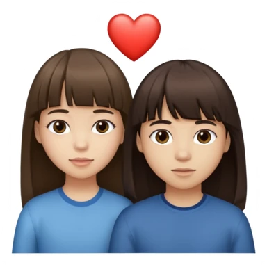 girl brunette with bangs long hair with boy dark brown hair with bangs with straight eyebrows with a light color heart between them. sticker