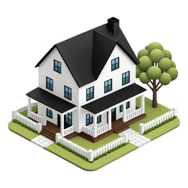 3d isometric modern farmhouse, white with black trim sticker