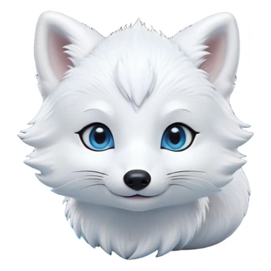 Cinematic Cute Arctic Fox Portrait Emoji, Head tilted playfully and inquisitively, featuring a silky, pure white Fur with delicate hints of icy blue on the ears and muzzle, round, sparkling eyes filled with curious charm, Simplified yet irresistibly adorable features, highly detailed, glowing with a warm, friendly glow, high shine, affectionate and spirited, stylized with a touch of frosty whimsy, bright and endearing, soft glowing outline, capturing the essence of a mischievous yet loving arctic fox, so playful it feels like it could frolic out of the screen and into your arms! sticker