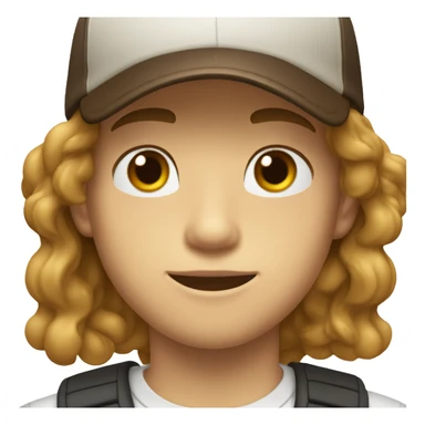 Teenager boy type italian, White skin, with baseball cap backwards with long wavy brown hair (Which go down behind to the nape of the neck), Little bit dezoom sticker