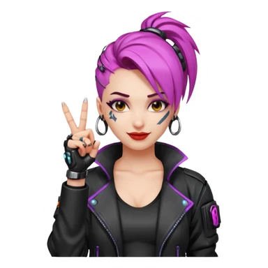 Woman with her tongue out in cyberpunk clothing and giving the middle finger. Looking naughty. sticker