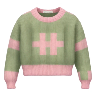 Pink and sage checkered cropped oversize wool sweater, isolated sticker