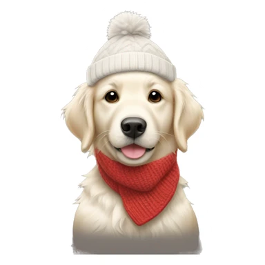 White golden retriever wearing a ski hat and scarf  sticker