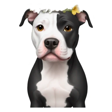 Black and white Pitbull with floral crown sticker
