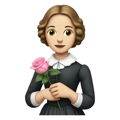 Charlotte Bronte holding a pink rose in her hand sticker