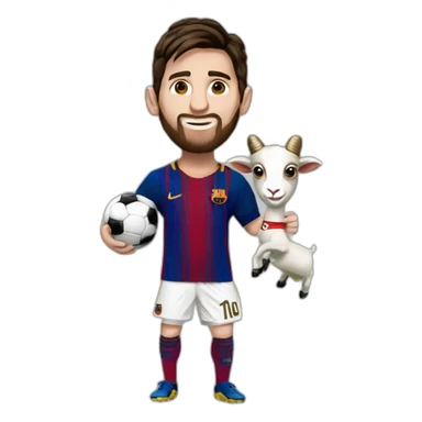 Lionel Messi with a ballon d’or on his hands and a goat sticker