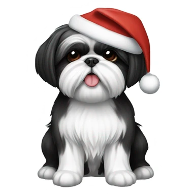 black and white shih tzu with Santa hat sticker
