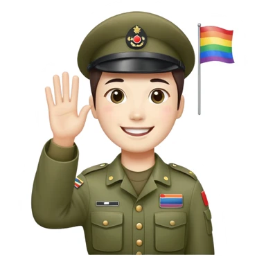 Un soldato coreano che sventola felice la bandiera arcobaleno  sticker