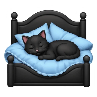 Black kitten sleeping in a bed sticker