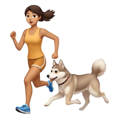 Woman, brunette running with her light beige HUSKY sticker