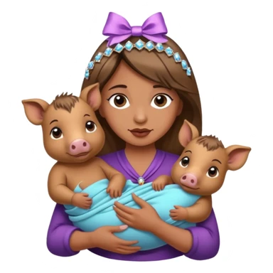 woman holding baby boars with ribbons and crystals sticker