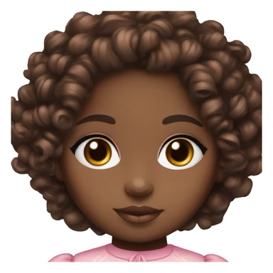 Chocolate brown doll eyes, dark brown curly hair, feminine, pink, brown girl, angelic sticker