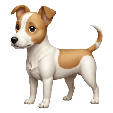 a full body facing front on of a buff white beagle cross jack russell terrier looking dog the size of a kelpie with light brown long ears resting on its face and a light brown patch above one eye and a large snout. the rest of the dog is completely white.  sticker
