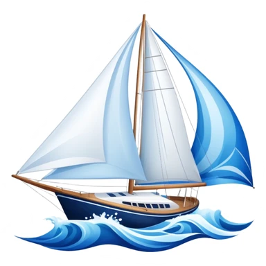 An icon featuring a sleek sailboat with billowing sails cutting through the waves. The design includes the boat's mast, a wind-filled sail, and water splashes, symbolizing the thrill and skill of sailing. Transparent background highlights the elegance and power of wind-driven sports. sticker