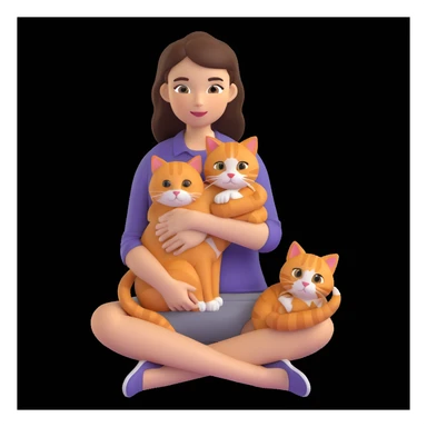 a sad brunette woman with straight hair sitting on the floor, holding a ginger cat in her lap sticker