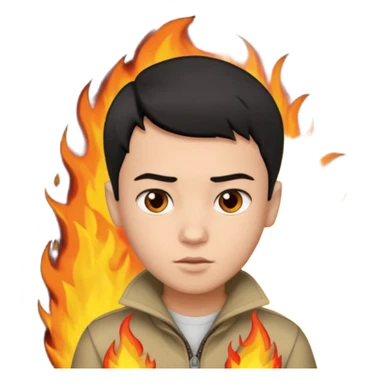 An Emoji of boy with short black hair, who can be described by three words: risk-taker, fire, realist sticker