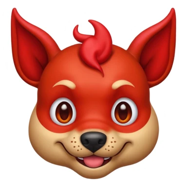 dog emoji with a sly, naughty grin, red devil horns, raised eyebrow, looking cheeky sticker