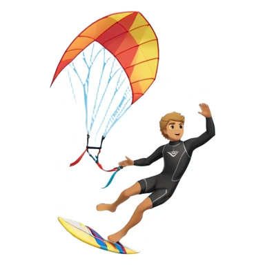 A kite surfer soaring above the waves, holding onto a kite with the wind in full force. The background showcases the ocean and sky, emphasizing the freedom, thrill, and energy of the sport. The motion of the kite and board is dynamic, capturing the excitement of kiting. sticker
